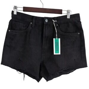 Refuge Denim Women's 7 Black Cotton Denim Highrise Ripped Distressed Shorts